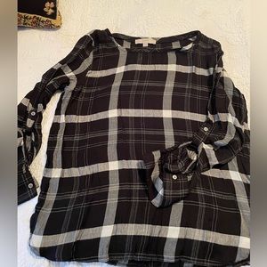 LOFT BLACK PLAID BLOUSE
